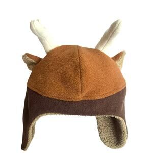 BabyGap Deer Antler Fleece Winter Hat M/L Sherpa Lined Brown Tan